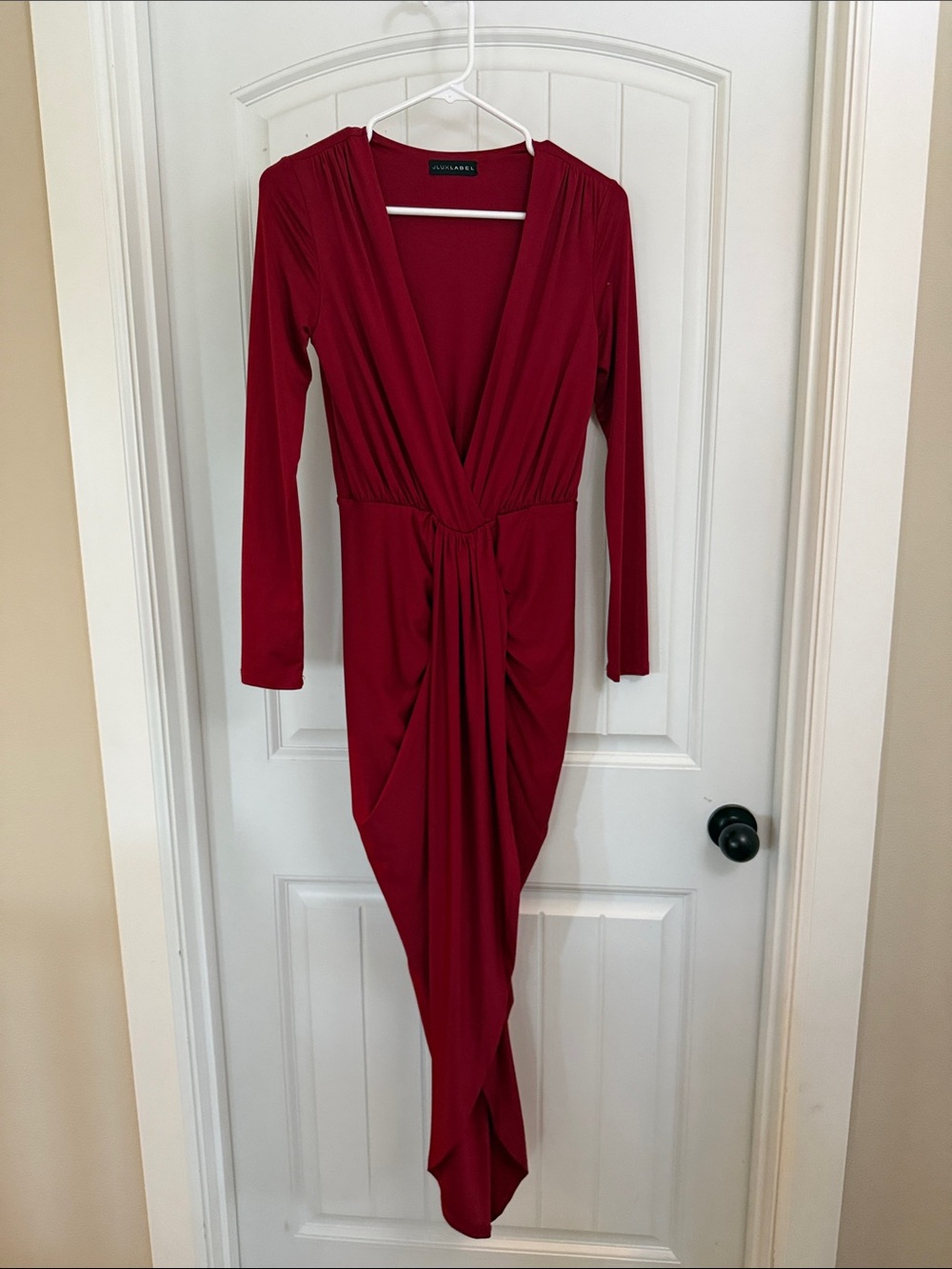 JLUXLABEL Deep Red Long-Sleeve Twist-Front Maxi Dress